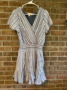 Michael Kors Blue and White Striped Midi Dress